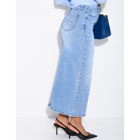 Jupe très longue en jeans délavé