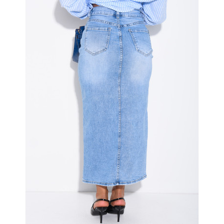 Jupe très longue en jeans délavé