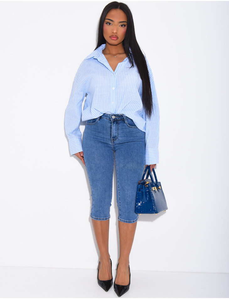 Pantacourt en jeans capri délavé