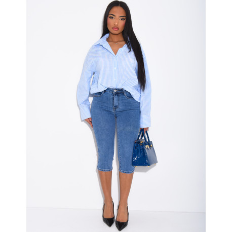 Pantacourt en jeans capri délavé