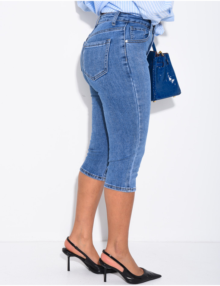 Pantacourt en jeans capri délavé