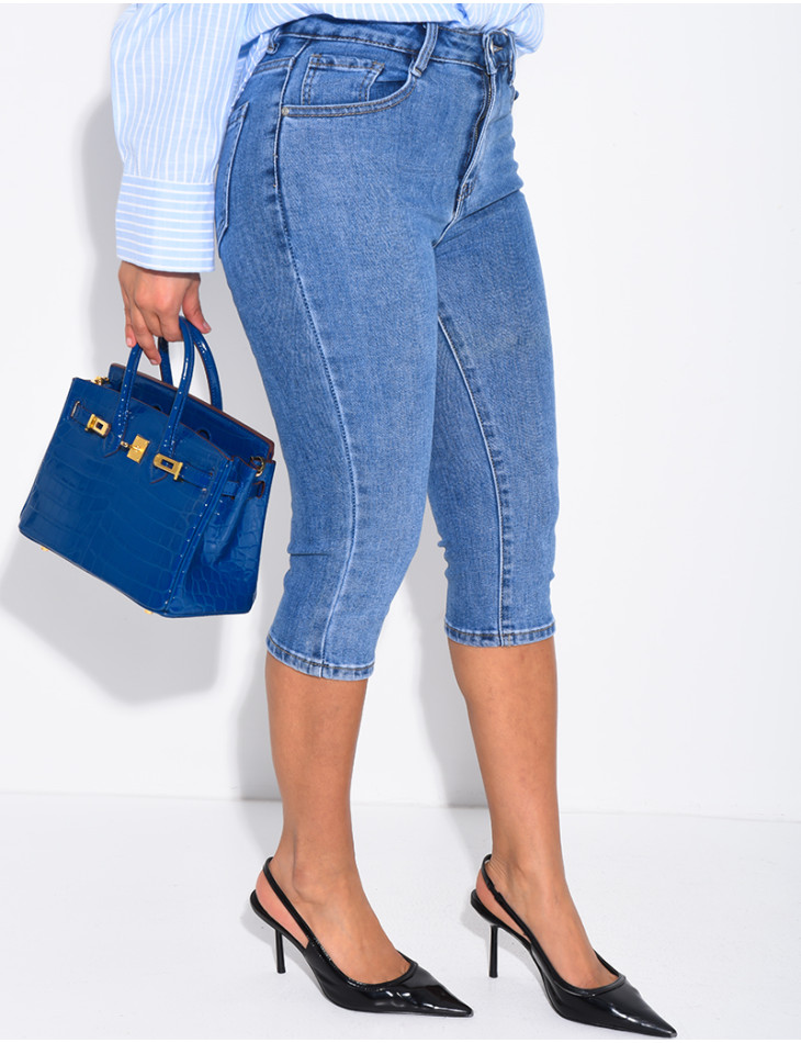 Pantacourt en jeans capri délavé