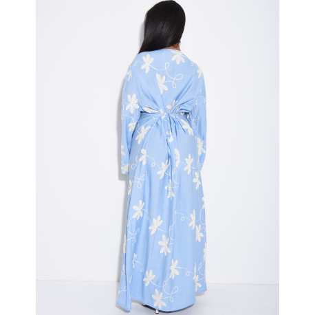 Robe longue effet lin à motifs brodés