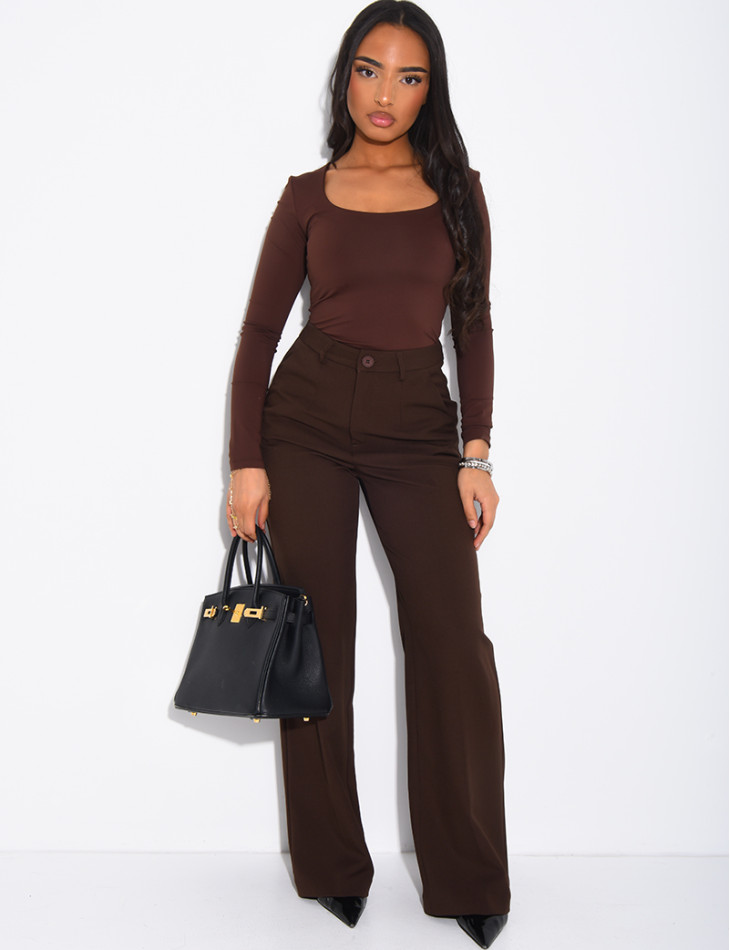 Top manches longues moulant à col carré