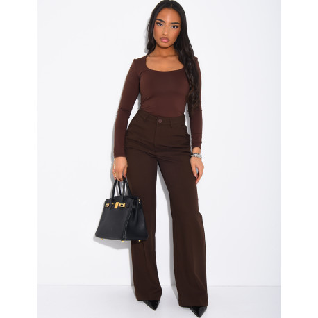 Top manches longues moulant à col carré