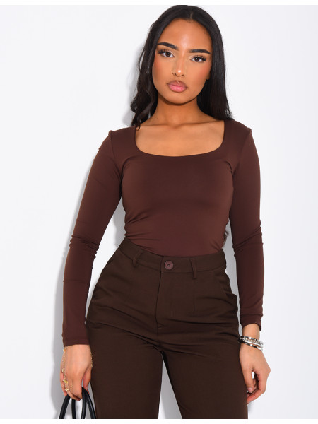 Top manches longues moulant à col carré