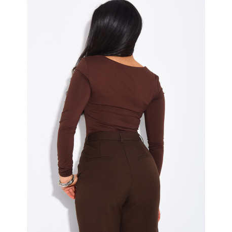 Top manches longues moulant à col carré