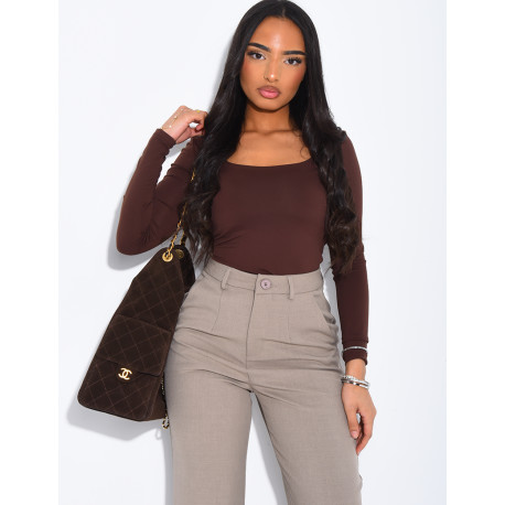 Top manches longues moulant à col carré