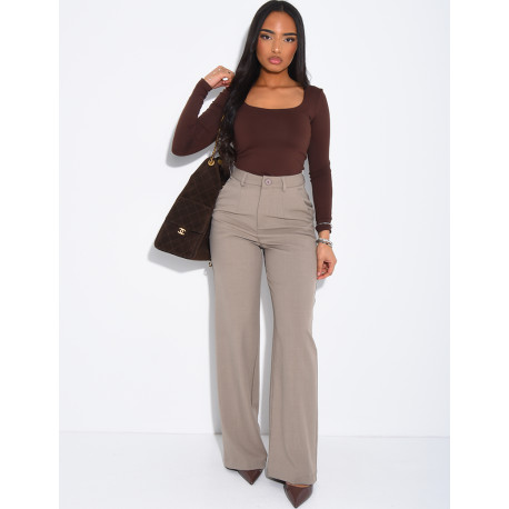 Top manches longues moulant à col carré