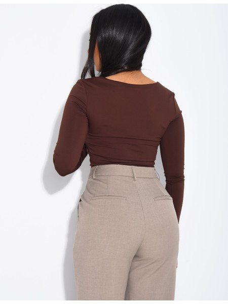 Top manches longues moulant à col carré