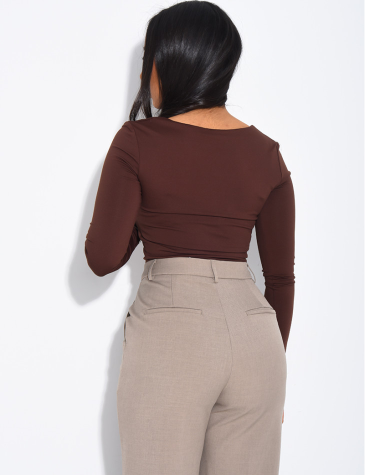 Top manches longues moulant à col carré