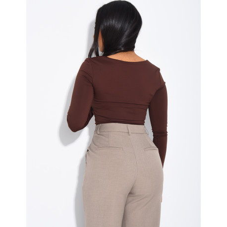 Top manches longues moulant à col carré