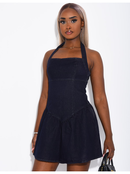 Robe courte en jeans évasée sur le bas