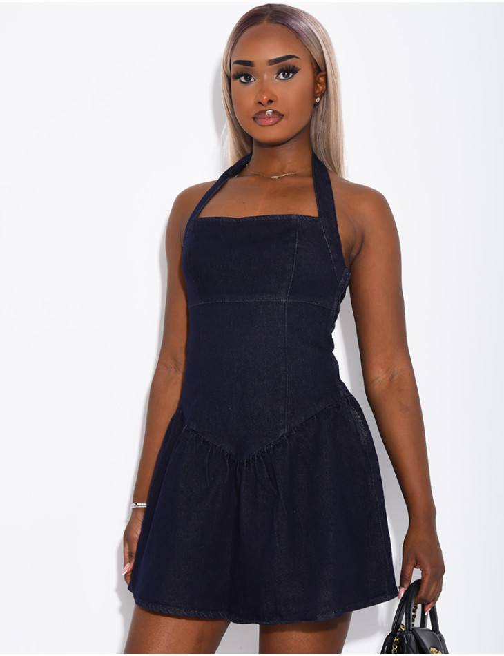 Robe courte en jeans évasée sur le bas