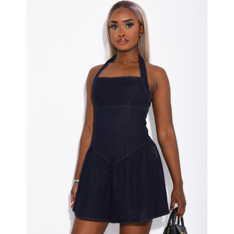 Robe courte en jeans évasée sur le bas