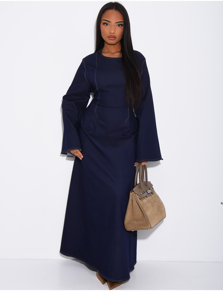 Robe longue en jeans à nouer dans le dos