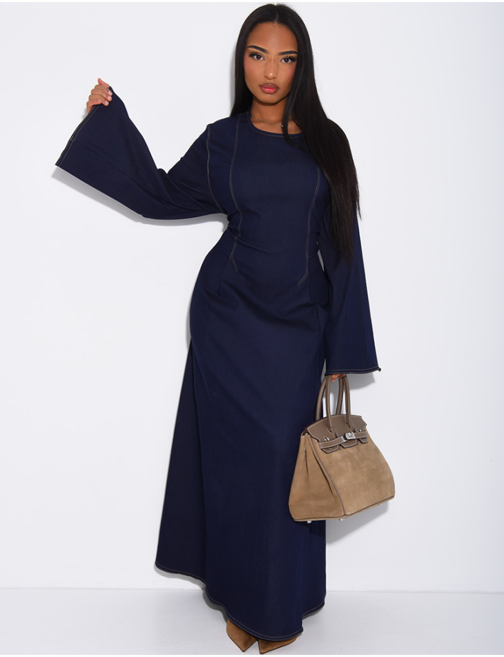 Robe longue en jeans à nouer dans le dos