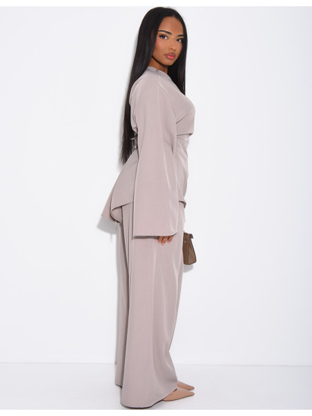 Ensemble pantalon large et blouse effet froncé à nouer