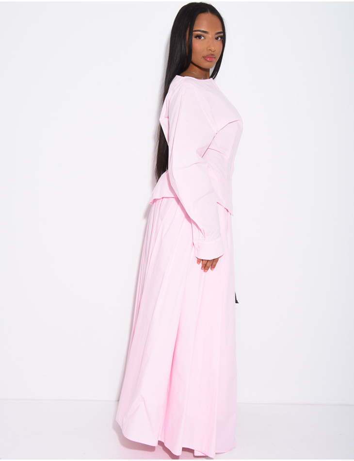 Ensemble jupe longue bouffante en coton et chemise cintrée