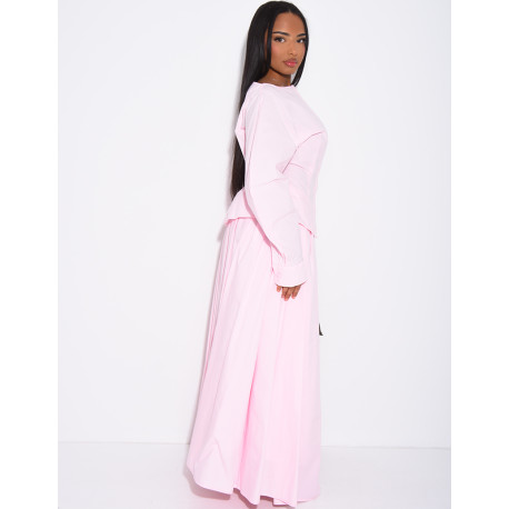 Ensemble jupe longue bouffante en coton et chemise cintrée