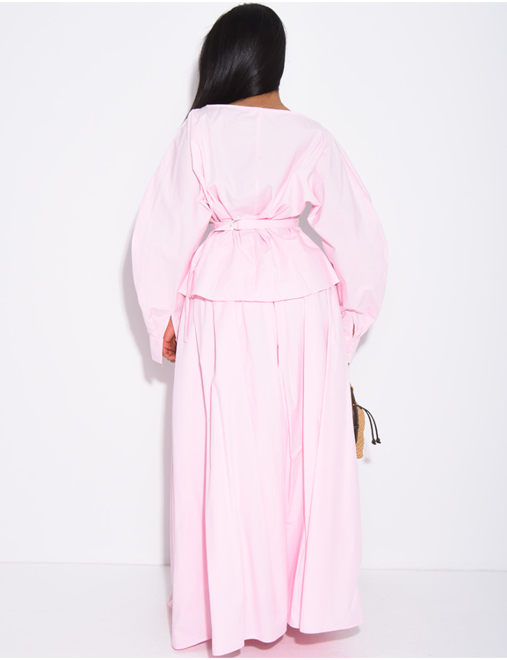 Ensemble jupe longue bouffante en coton et chemise cintrée