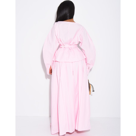 Ensemble jupe longue bouffante en coton et chemise cintrée