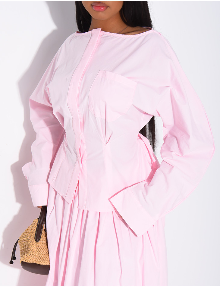 Ensemble jupe longue bouffante en coton et chemise cintrée