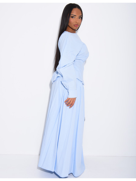 Ensemble jupe longue bouffante en coton et chemise cintrée