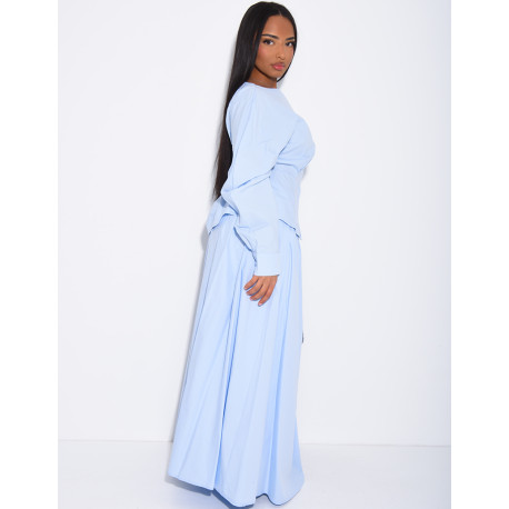 Ensemble jupe longue bouffante en coton et chemise cintrée