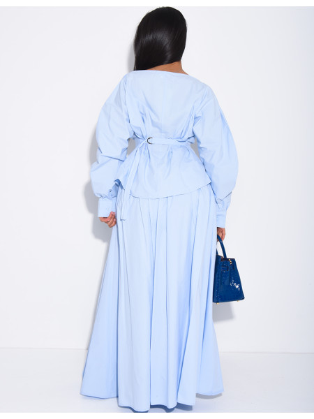 Ensemble jupe longue bouffante en coton et chemise cintrée