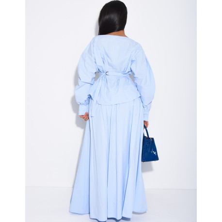 Ensemble jupe longue bouffante en coton et chemise cintrée