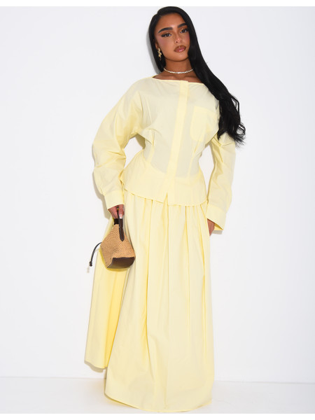 Ensemble jupe longue bouffante en coton et chemise cintrée