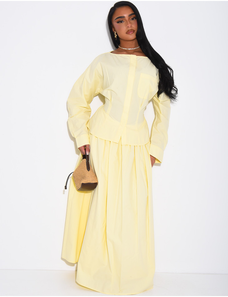 Ensemble jupe longue bouffante en coton et chemise cintrée