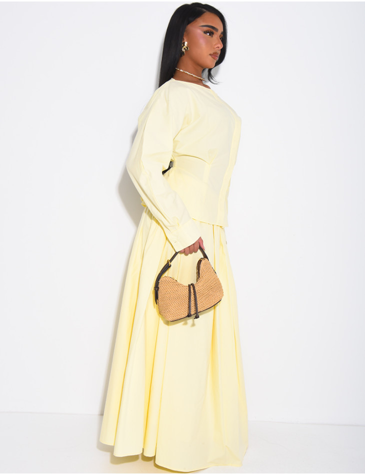 Ensemble jupe longue bouffante en coton et chemise cintrée