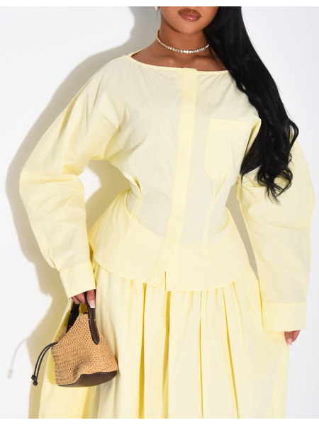 Ensemble jupe longue bouffante en coton et chemise cintrée