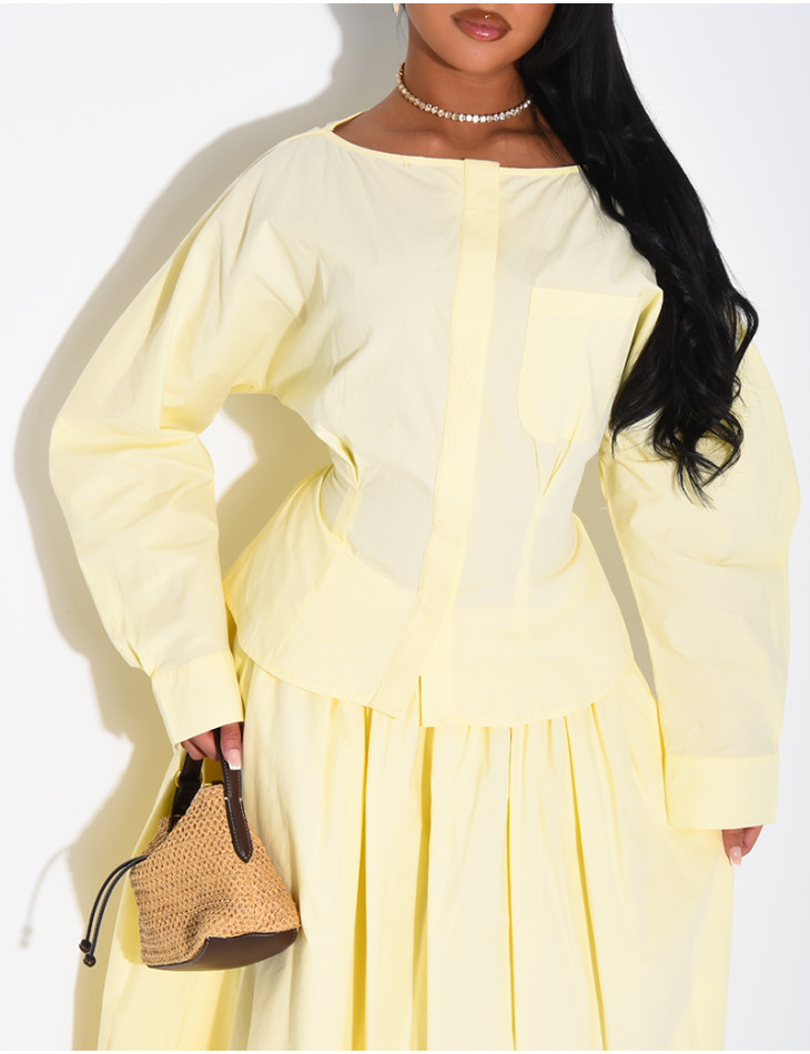 Ensemble jupe longue bouffante en coton et chemise cintrée