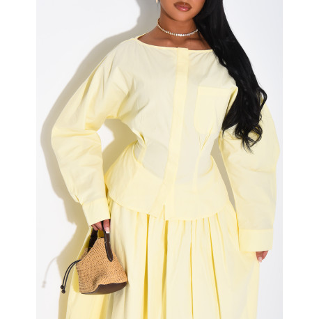 Ensemble jupe longue bouffante en coton et chemise cintrée