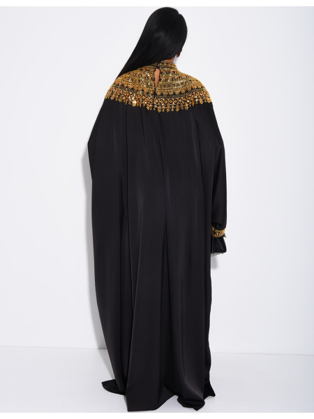 Abaya papillon en satin premium et sequins argentés