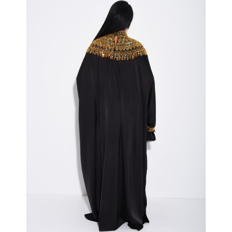 Abaya papillon en satin premium et sequins argentés