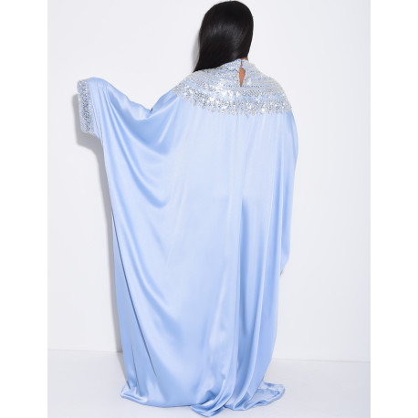Abaya papillon en satin premium et sequins argentés