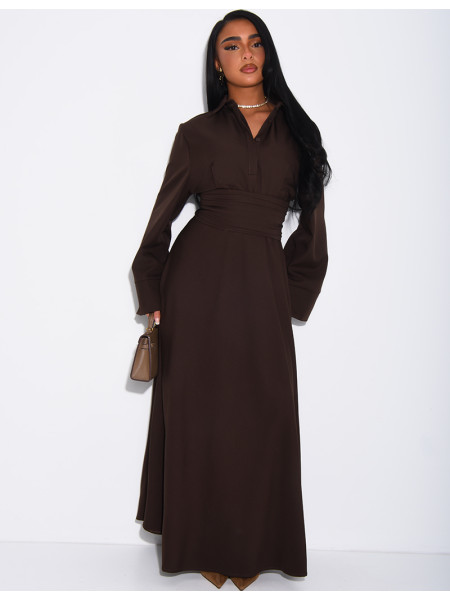 Long shirt dress with belted waist and draped effect