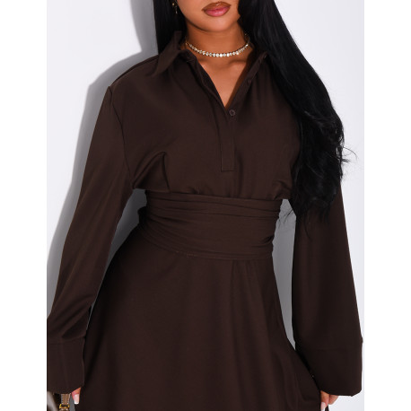 Long shirt dress with belted waist and draped effect