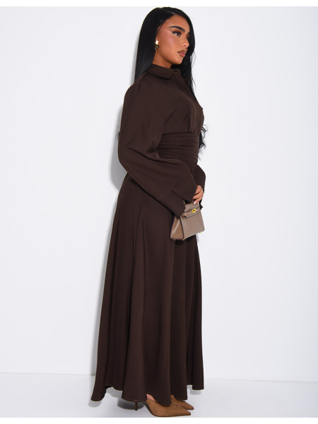 Long shirt dress with belted waist and draped effect