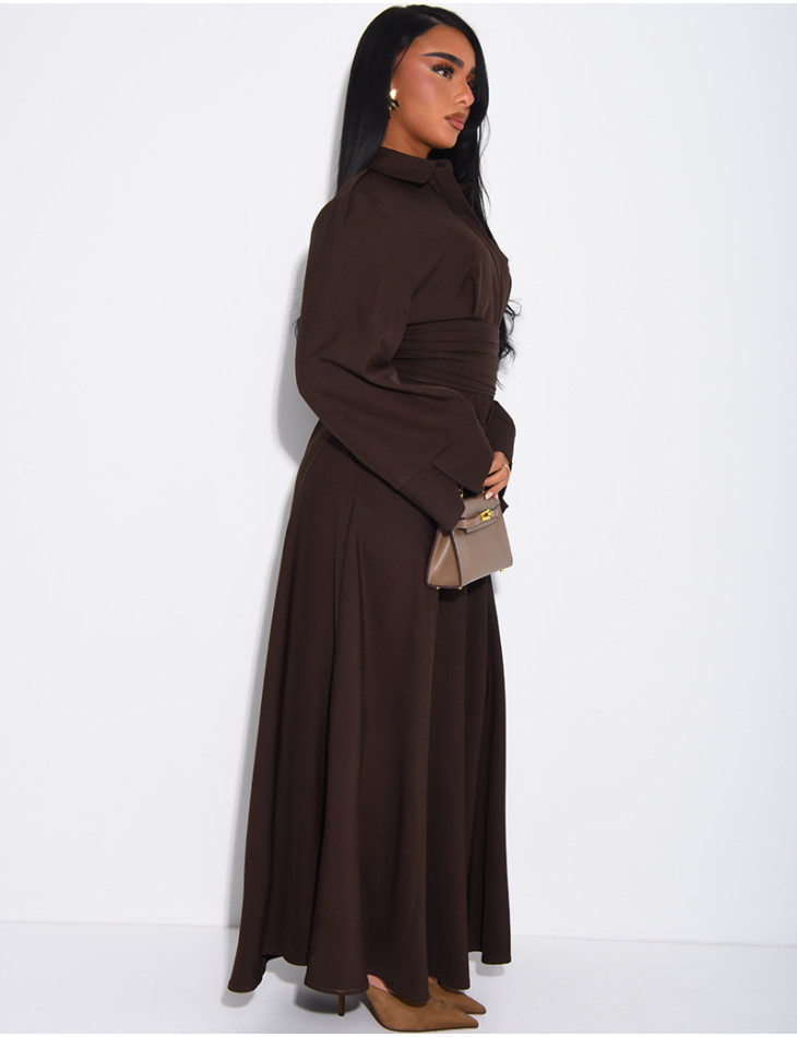 Long shirt dress with belted waist and draped effect