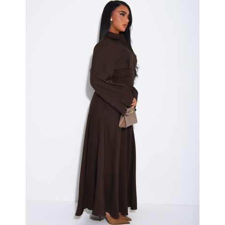 Long shirt dress with belted waist and draped effect