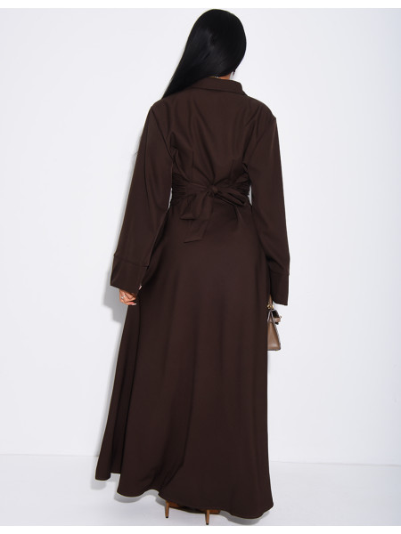 Long shirt dress with belted waist and draped effect