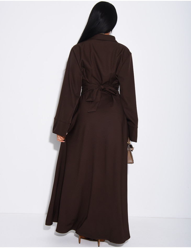Long shirt dress with belted waist and draped effect