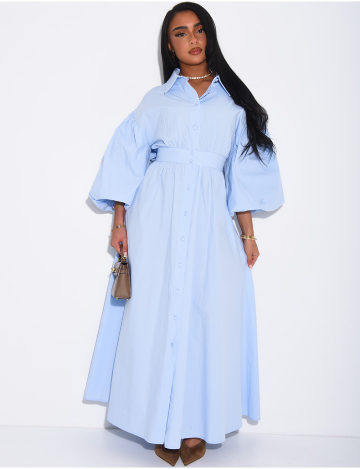 Robe longue bouffante en coton à nouer à la taille