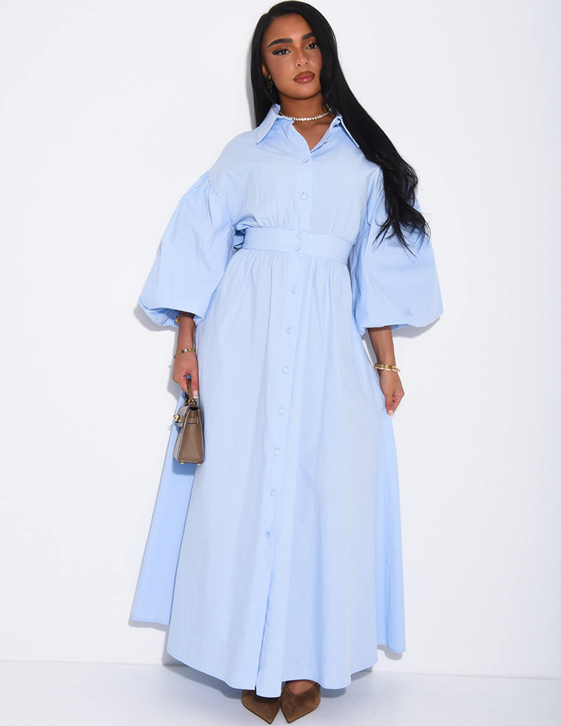 Long, puff-sleeved cotton...