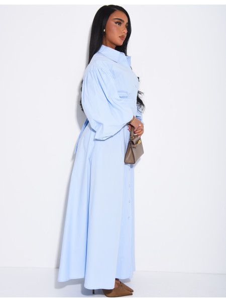 Robe longue bouffante en coton à nouer à la taille